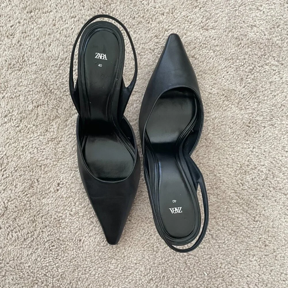 ZARA Chic Black Slingback Heels – Women’s Size 40 (US 9.5–10) - Picture 5 of 8
